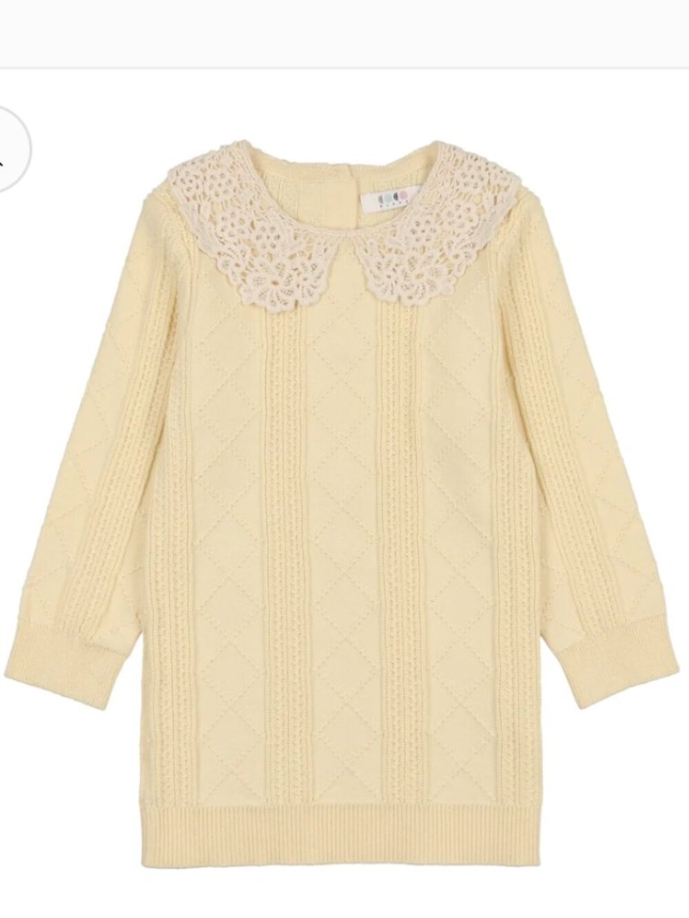 Coco Blanc Pale Yellow Girls Crochet Collar Sweater, Size 7 NWT